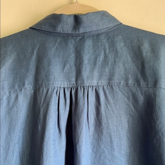 Lauren Ralph Lauren Blue Button Down Linen Roll Tab Sleeve Lagen Look Top Sz 1X - Picture 8 of 13